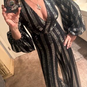 Black and Silver Striped Jumpsuit